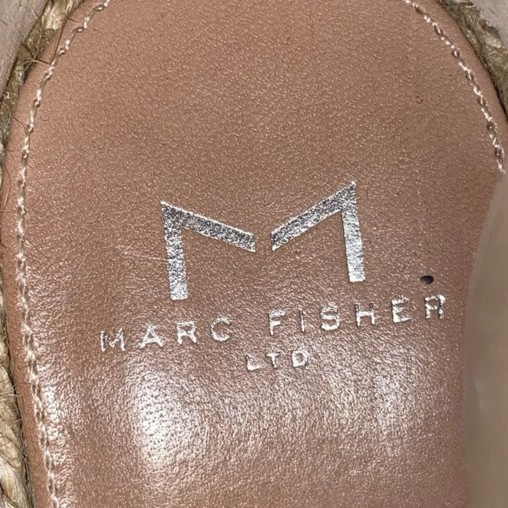 MARC FISHER “Andrew” Espadrilles Woven Wedge Platform Sandals in Tan White SZ 9M